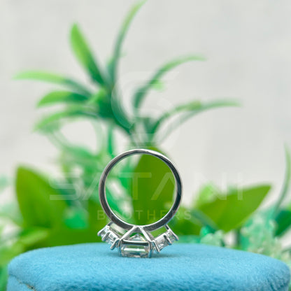 Vintage Emerald Cut Engagement Ring | Art Deco Moissanite Ring with Halo and Side Accents | Glamorous Statement Bridal Jewelry