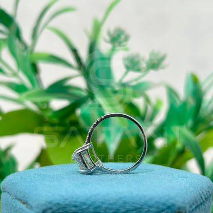 Emerald Cut Moissanite Engagement Ring – Dainty Pavé Band Moissanite Jewellery in White Gold, Elegant Bridal & Anniversary Ring by Satani Brothers