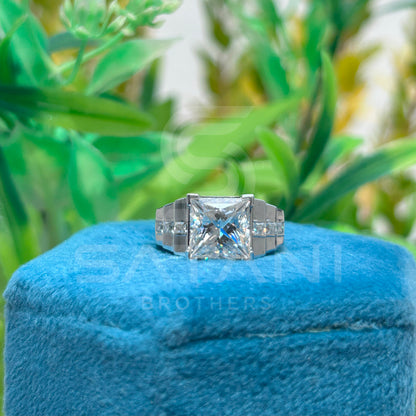 Modern Princess Cut Moissanite Ring | Geometric Square Stone Ring for Him | Masculine Jewelry Gift
