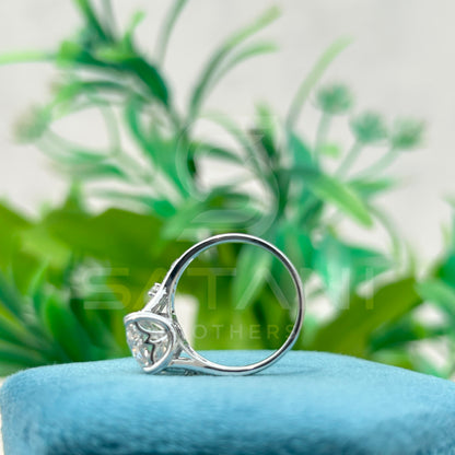 "Emerald Cut Moissanite Engagement Ring with Side Accents in Sterling Silver"