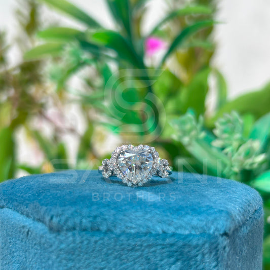 Heart Cut Diamond Halo Engagement Ring in 14K White Gold