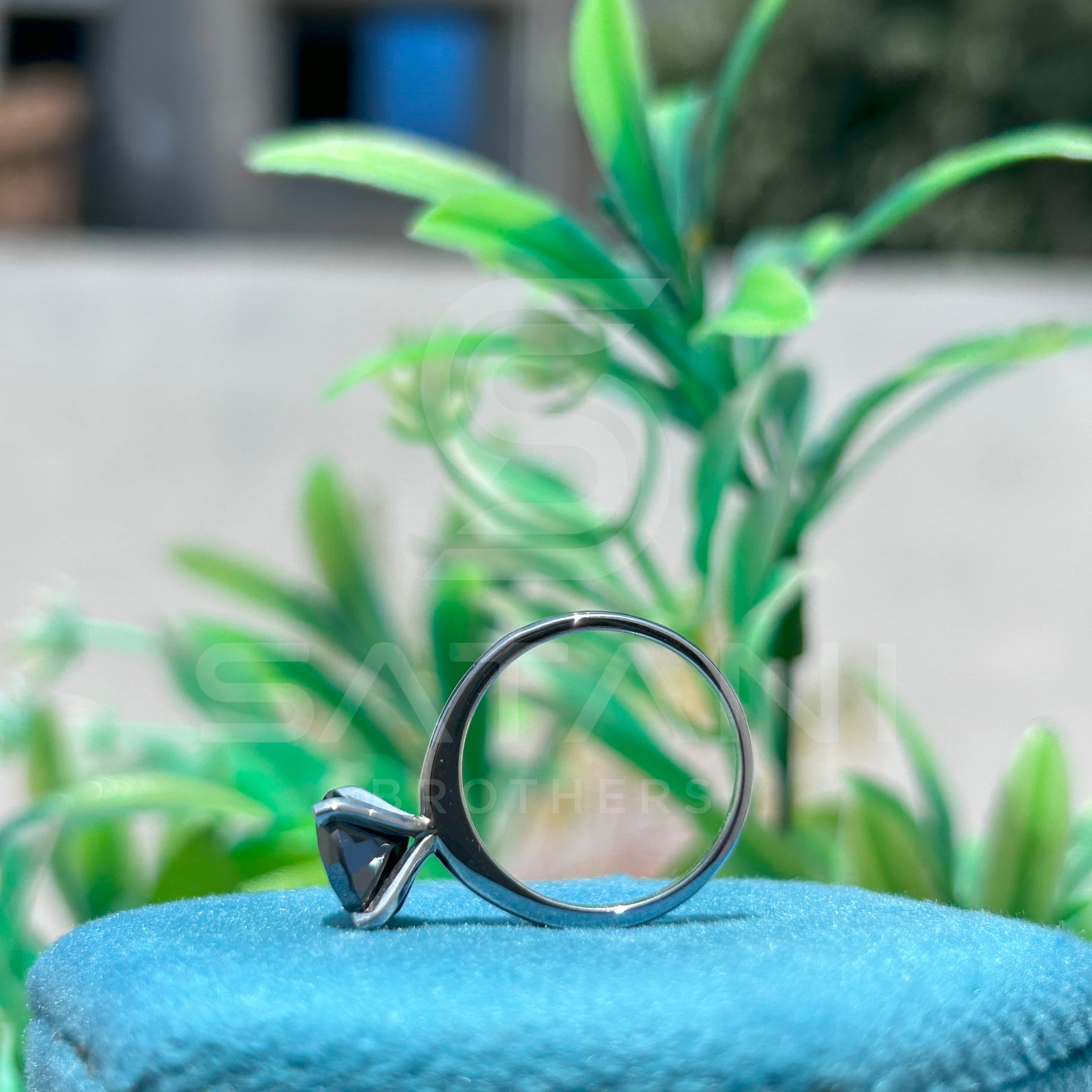 Black Moissanite Solitaire Engagement Ring | 6-Prong Round Cut Dark Gemstone Ring | Gothic Proposal Ring | Minimalist Black Stone Ring for Her