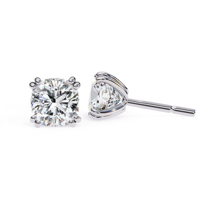 Cushion Cut 6×6mm Moissanite Diamond Stud Earrings, 2.2 CTW, 925 Sterling Silver, Luxury Women’s Jewelry
