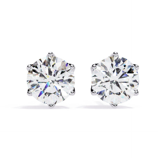 7mm Round Moissanite Stud Earrings, 2.5CTW, Sterling Silver with 0.9mm Side Moissanite Accents – Brilliant Diamond Alternative