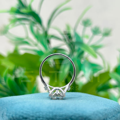 "Emerald Cut Moissanite Engagement Ring with Side Accents in Sterling Silver"