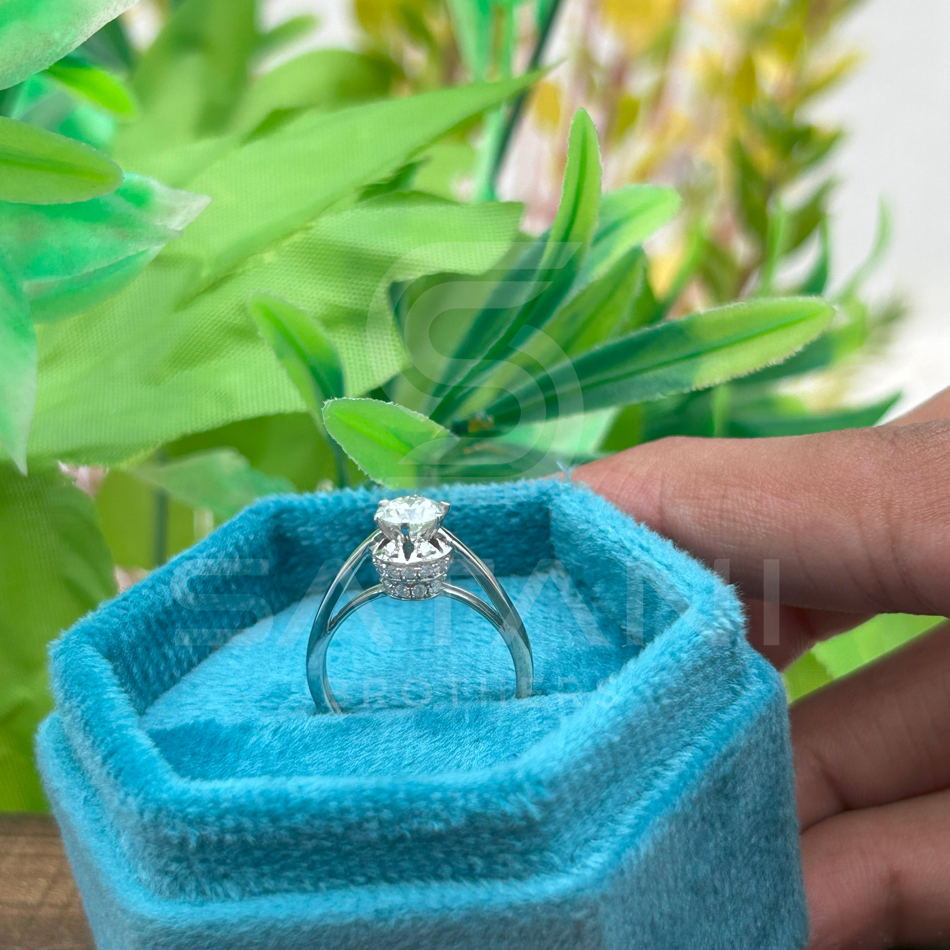 Moissanite Engagement Ring | Solitaire Round Cut | Hidden Halo | Dainty Split Shank | Silver Promise Ring | Bridal Ring for Her