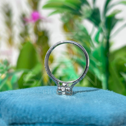 Moissanite Engagement Ring | Double Row Pavé Band | Round Cut | Sterling Silver | Dainty Sparkling Bridal Ring | Proposal Jewelry