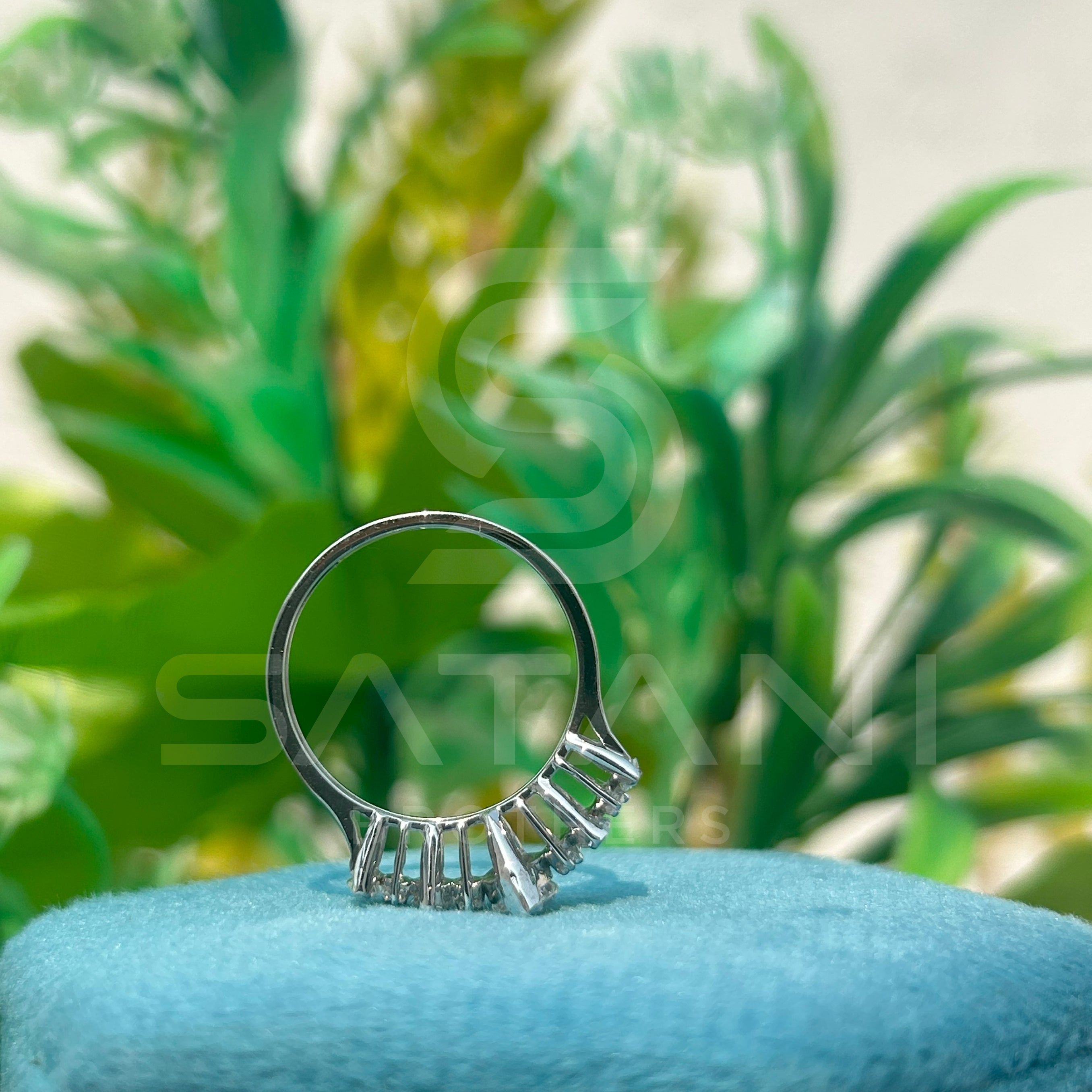 Marquise and Round Cut Moissanite Ring | Dainty Alternating Stone Band | Unique Anniversary or Stacking Ring | 925 Silver or Gold Finish