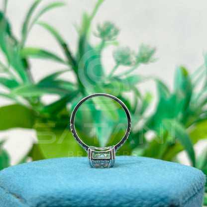 Emerald Cut Moissanite Engagement Ring – Dainty Pavé Band Moissanite Jewellery in White Gold, Elegant Bridal & Anniversary Ring by Satani Brothers
