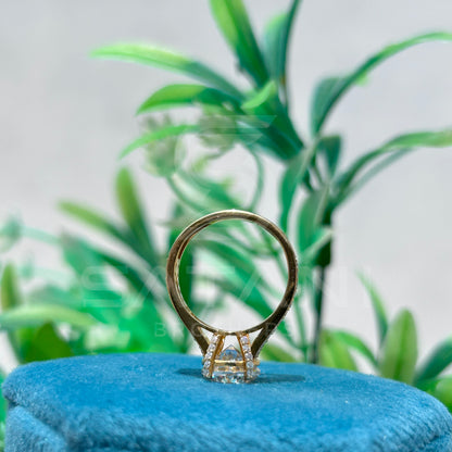 Round Brilliant Cut Diamond Engagement Ring with Double Pave Band in Yellow Gold