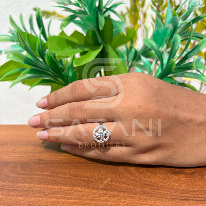 Flower Halo Moissanite Engagement Ring – Round Cut Cluster with Dainty Band – Available in 925 Silver, 10K, 14K, 18K White, Yellow, or Rose Gold