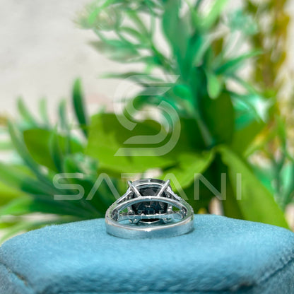 Cushion Cut Black Moissanite Engagement Ring – 12mm Center Stone with Split Shank, 14K White Gold Vintage Inspired Statement Ring