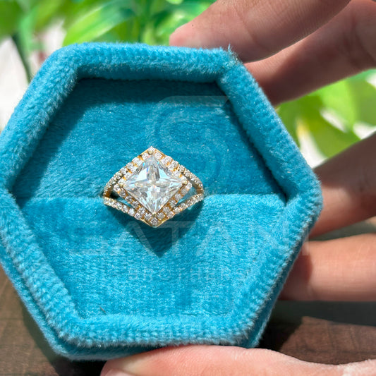 “Princess Cut Diamond Ring with Double Halo Split Shank – Statement Engagement Ring, 14K Gold Luxury Cocktail Ring”
