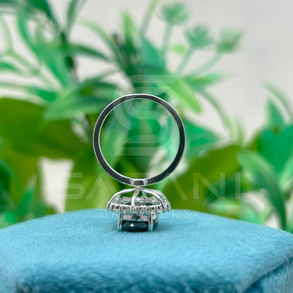 "Oval Black Diamond Halo Ring in White Gold"