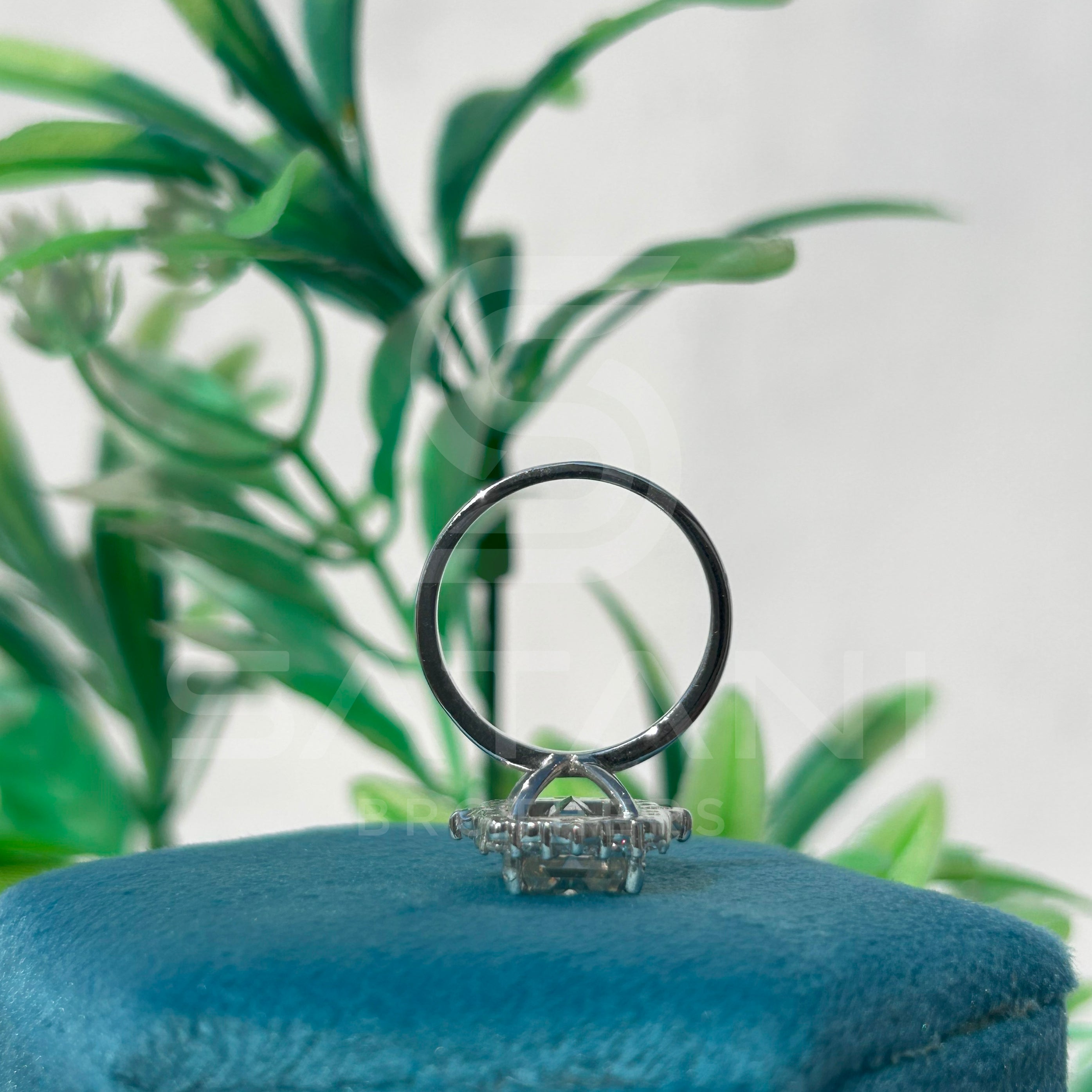 Emerald Cut Moissanite Halo Engagement Ring – Vintage Inspired Moissanite Jewellery in White Gold, Bridal Statement Ring by Satani Brothers