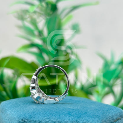 Cushion Cut Moissanite Engagement Ring 6.5mm Center with Round & Princess Side Stones | 10K White Gold Vintage Halo Bridal Ring