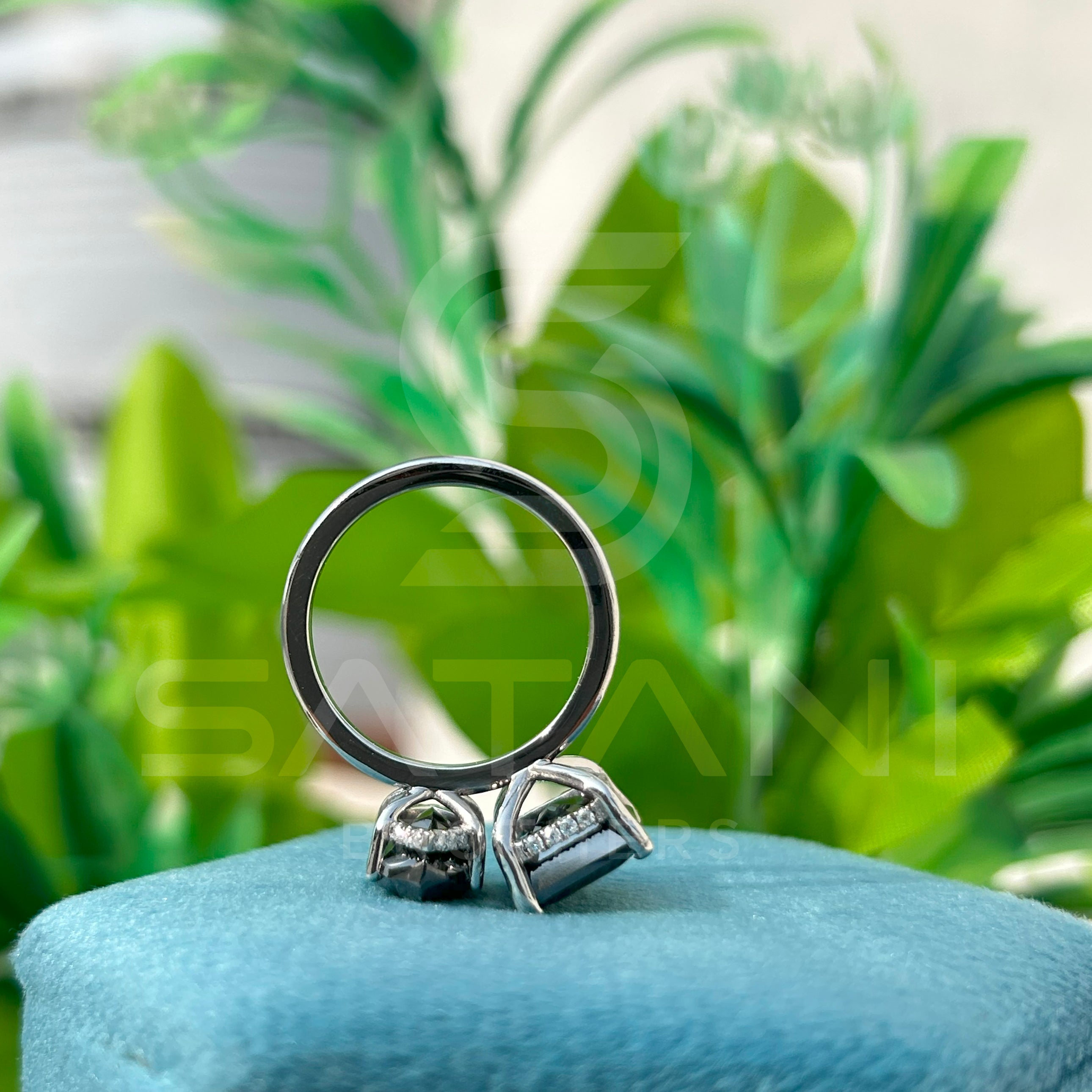 Elegant Black Diamond Solitaire Ring – Emerald & Marquise Cut, 925 Sterling Silver Engagement Ring, Unique Minimalist Jewelry Gift for He