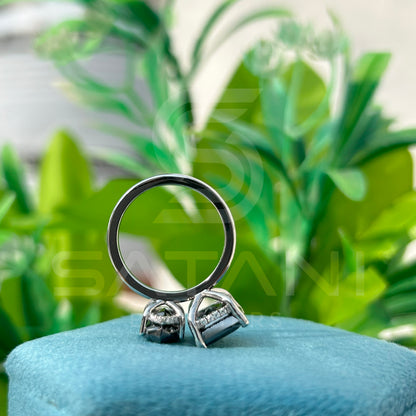 Elegant Black Diamond Solitaire Ring – Emerald & Marquise Cut, 925 Sterling Silver Engagement Ring, Unique Minimalist Jewelry Gift for He
