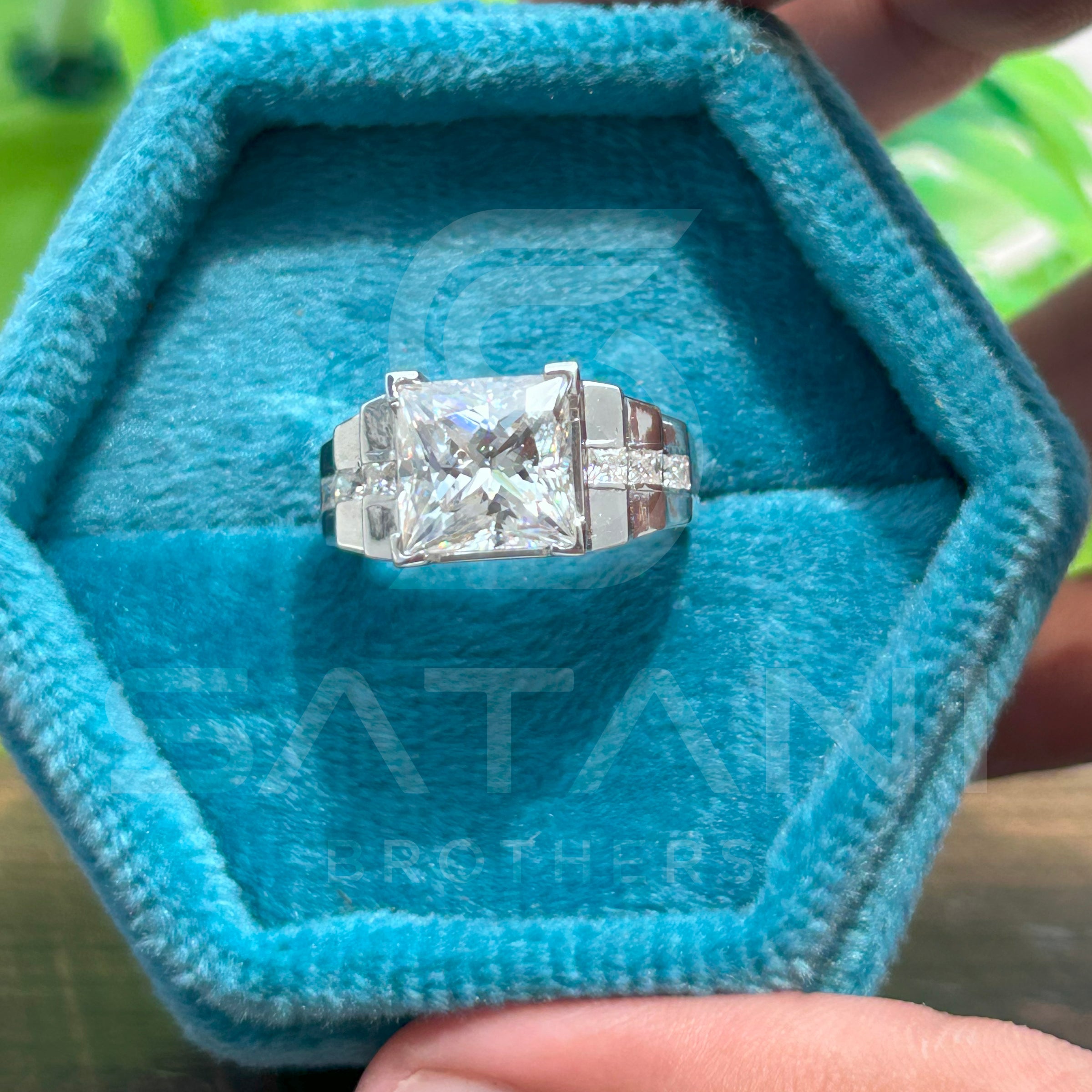 Modern Princess Cut Moissanite Ring | Geometric Square Stone Ring for Him | Masculine Jewelry Gift