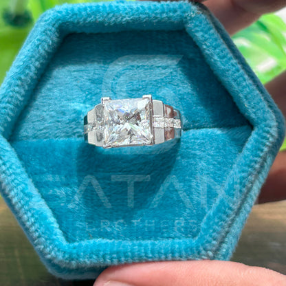 Modern Princess Cut Moissanite Ring | Geometric Square Stone Ring for Him | Masculine Jewelry Gift