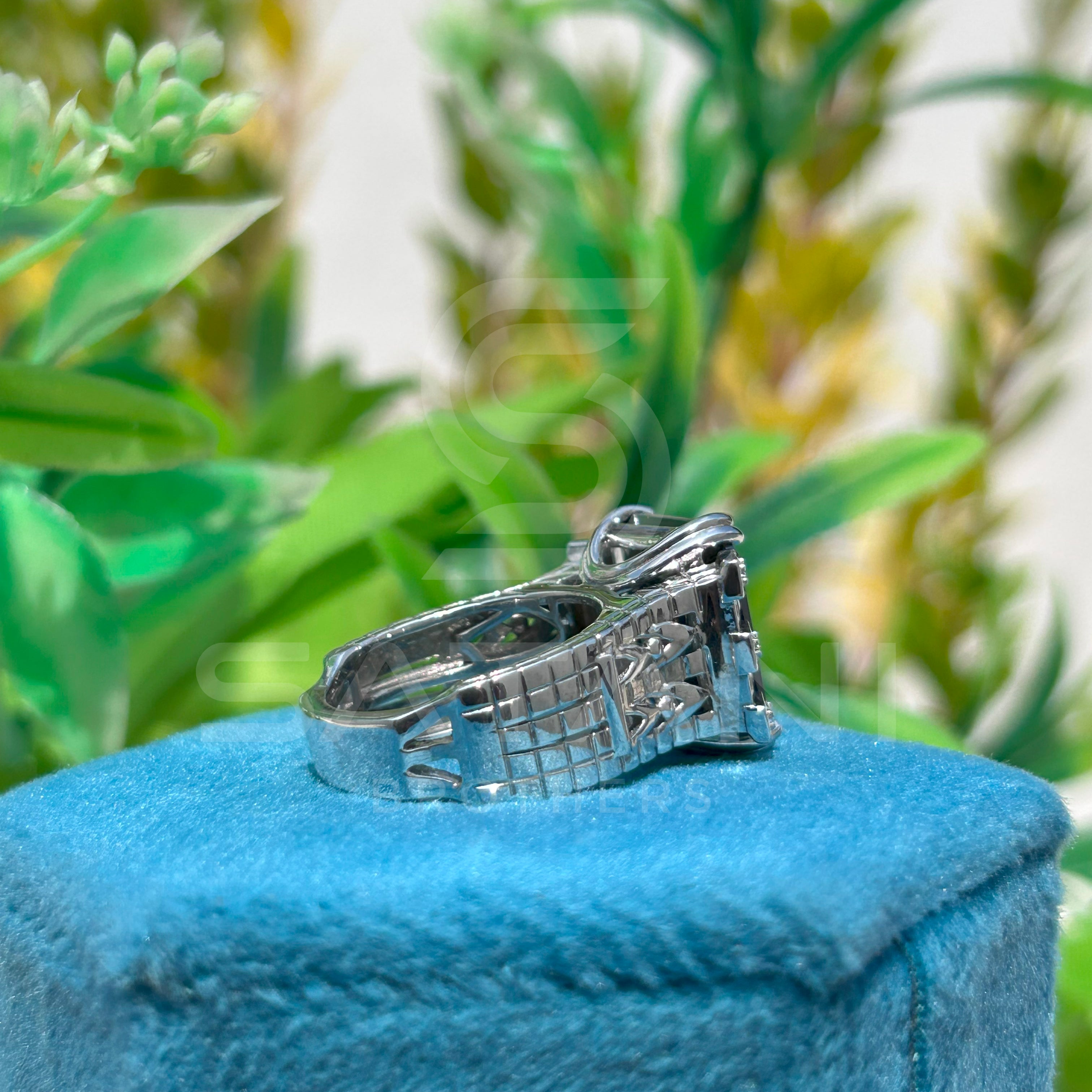 Men’s Black Onyx Emerald Cut Ring – Vintage Art Deco Statement Ring with Side Stones