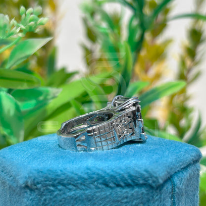 Men’s Black Onyx Emerald Cut Ring – Vintage Art Deco Statement Ring with Side Stones