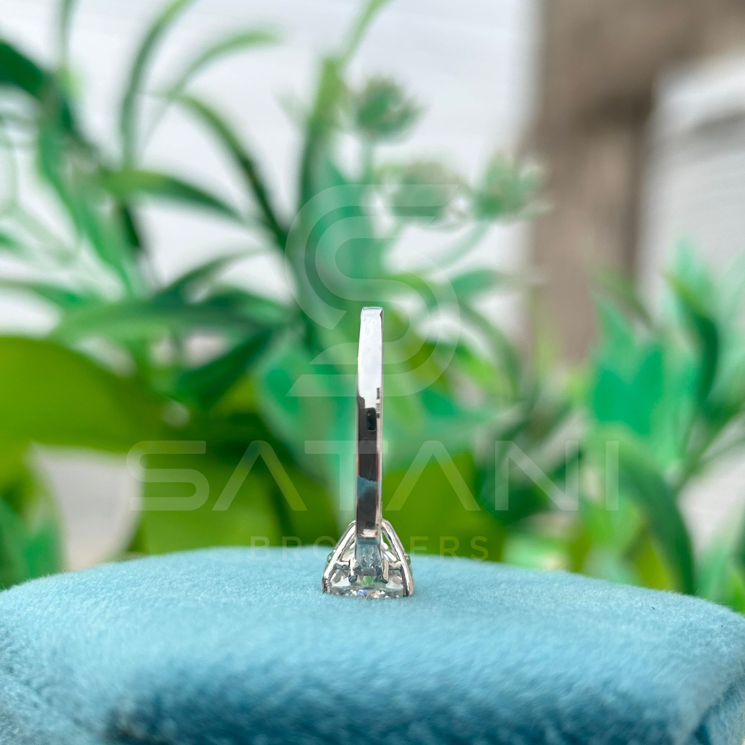 Cushion Cut Diamond Engagement Ring with Baguette Side Stones | 925 Silver Solitaire Ring | Classic Three Stone Diamond Ring for Women