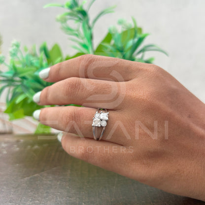 Modern Moissanite Cluster Ring | Princess & Round Cut Moissanite Ring | Unique 4-Stone Statement Ring | Minimalist Engagement Ring | 925 Silver