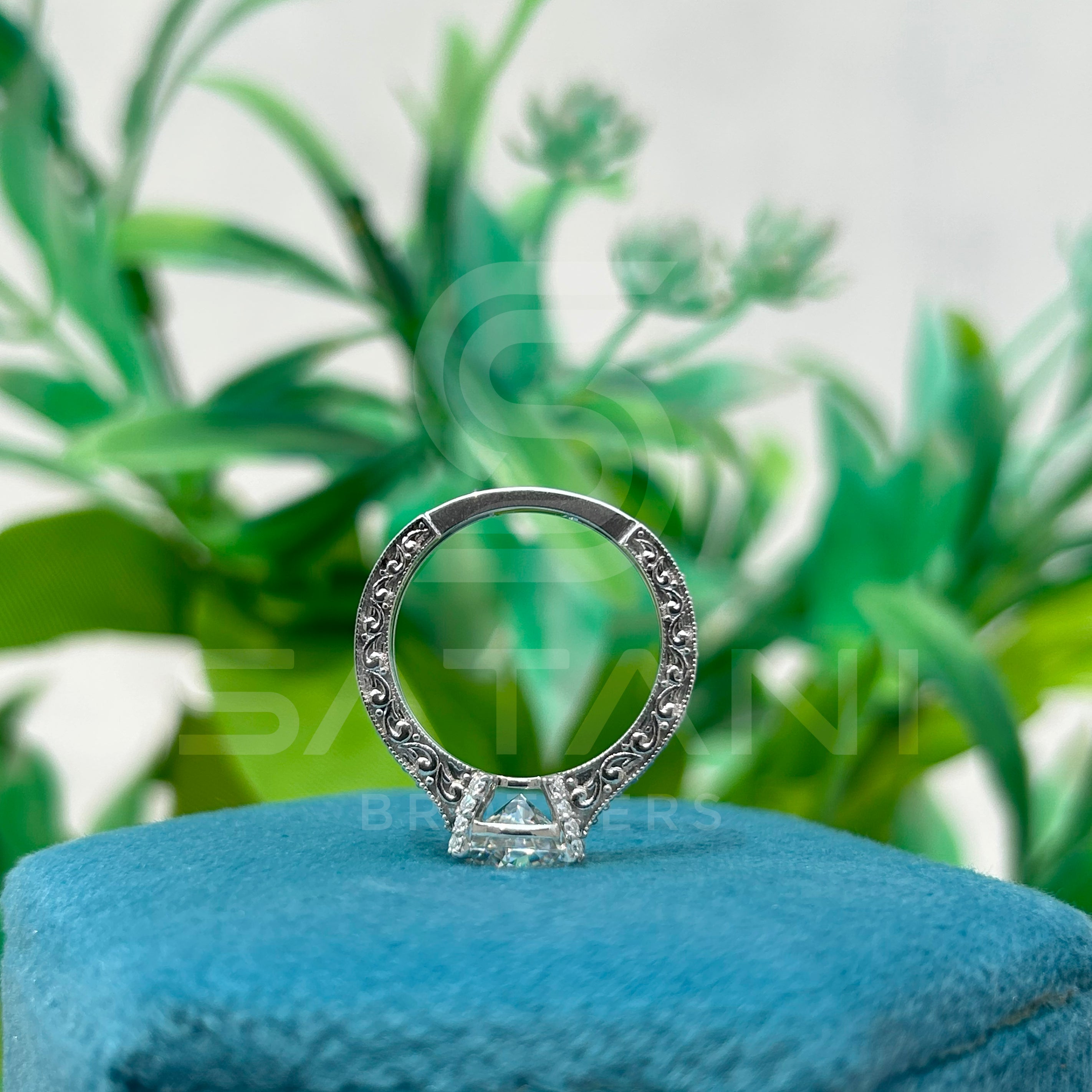Round Cut Diamond Solitaire Engagement Ring, 10K White Gold Classic Bridal Ring, Pave Band Wedding Jewelry