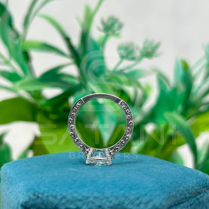 Round Cut Diamond Solitaire Engagement Ring, 10K White Gold Classic Bridal Ring, Pave Band Wedding Jewelry