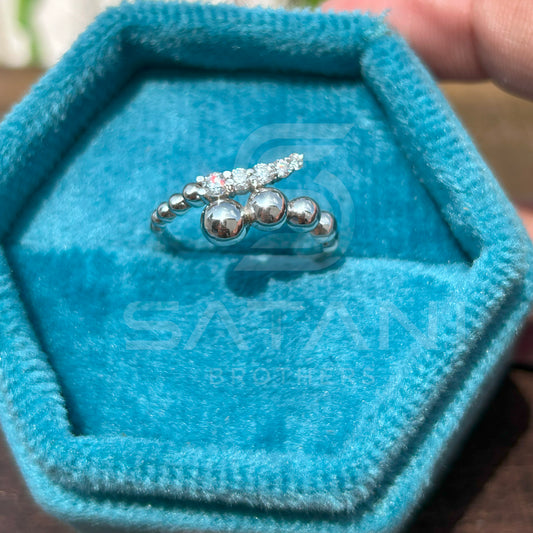 "Silver Orbit Diamond Bead Ring"