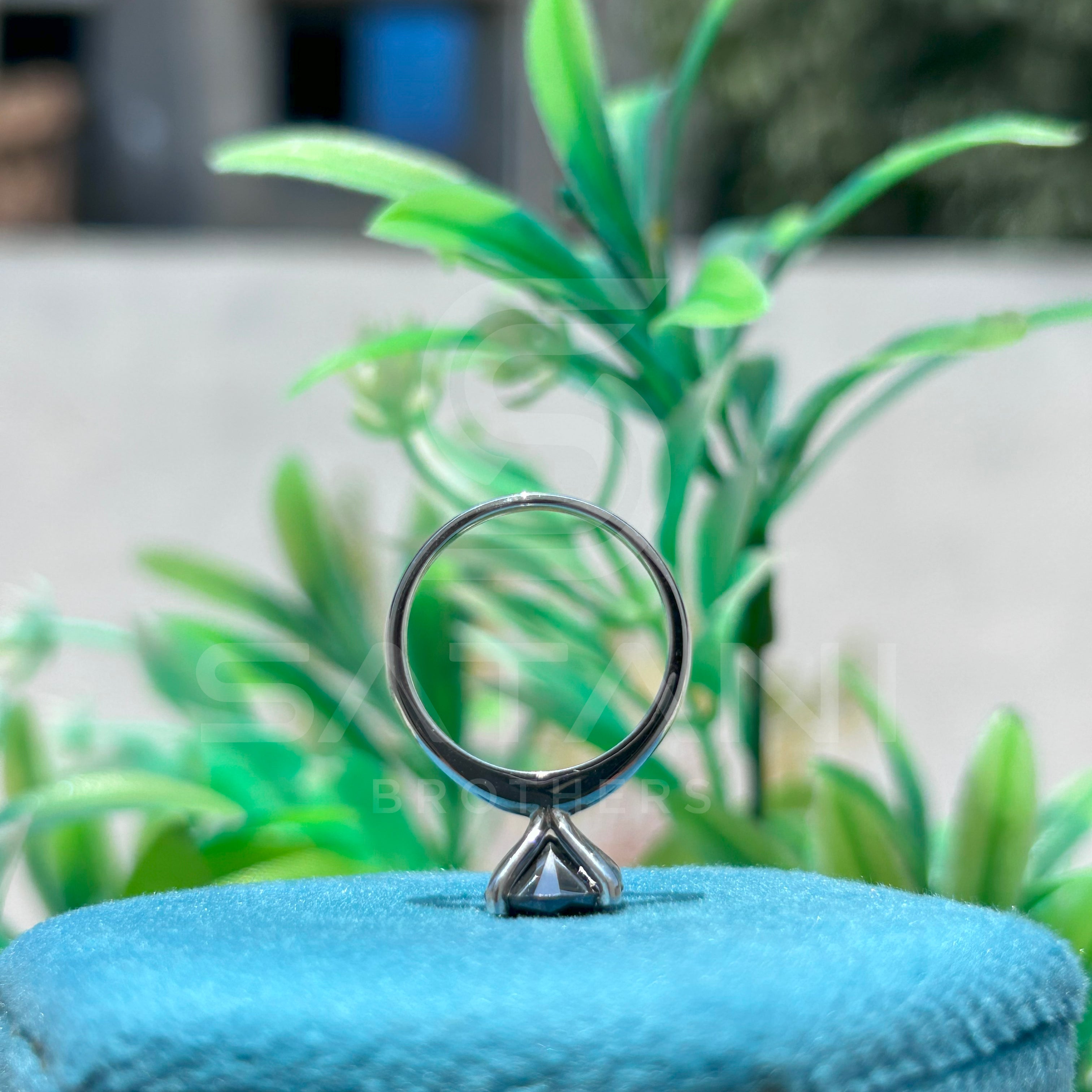 Black Moissanite Solitaire Engagement Ring | 6-Prong Round Cut Dark Gemstone Ring | Gothic Proposal Ring | Minimalist Black Stone Ring for Her