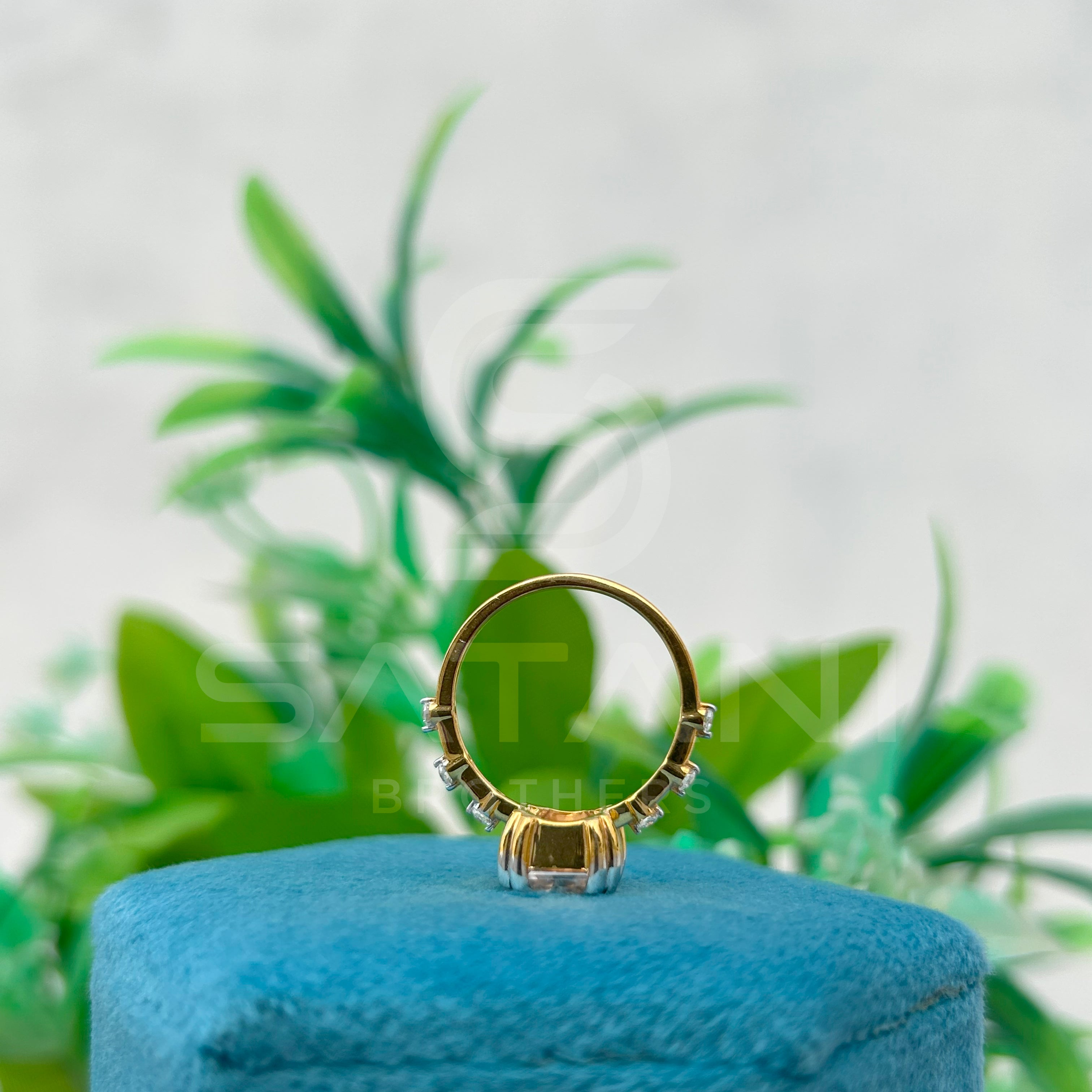 Emerald Cut Moissanite Ring with Side Accents | Two-Tone Yellow Gold & Silver Engagement Ring | Unique Vintage-Inspired Bridal Ring