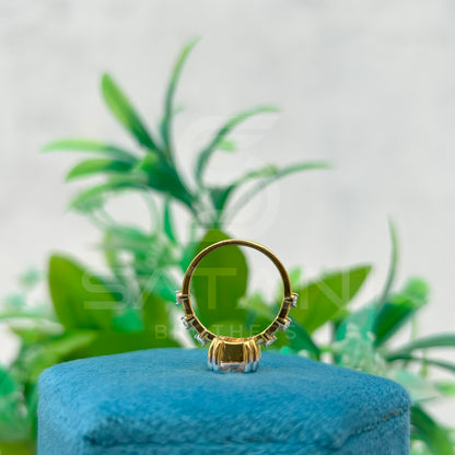 Emerald Cut Moissanite Ring with Side Accents | Two-Tone Yellow Gold & Silver Engagement Ring | Unique Vintage-Inspired Bridal Ring