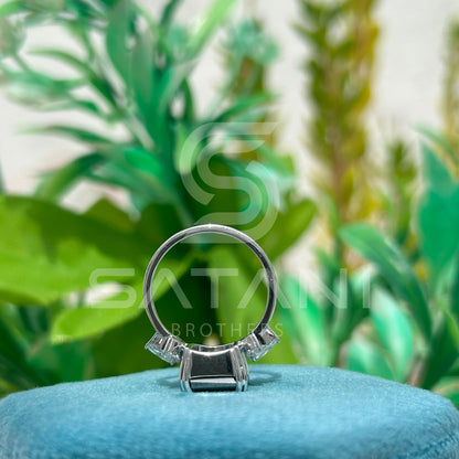 Emerald Cut Black Moissanite Engagement Ring – Unique Floral Leaf Accent Moissanite Jewellery in White Gold, Modern Statement Ring by Satani Brothers