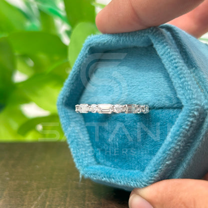 Baguette and Round Moissanite Eternity Band | Dainty Stacking Wedding Ring | Sterling Silver Anniversary Band | Modern Bridal Jewelry