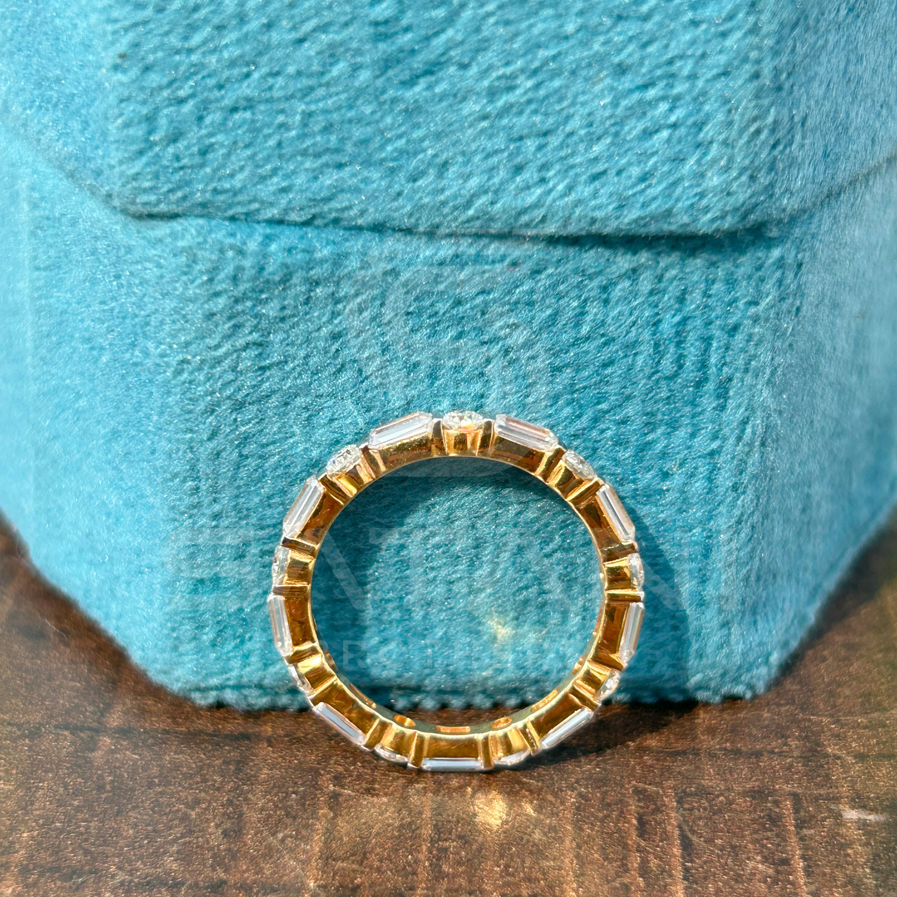 “Gold Eternity Band with Round & Emerald Cut Diamonds – Dainty Full Eternity Ring, Unique Stacking Band, Anniversary or Wedding Ring”