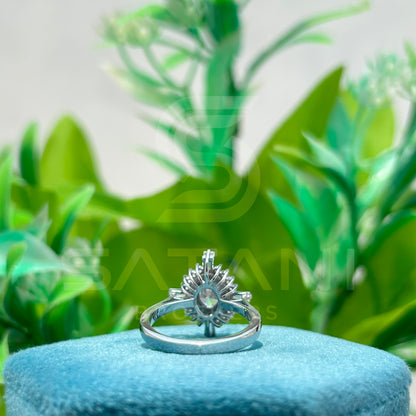 Radiant Sunburst Moissanite Engagement Ring | Starburst Halo Ring with Round Center Stone | Art Deco Inspired Statement Ring | Bridal Jewelry
