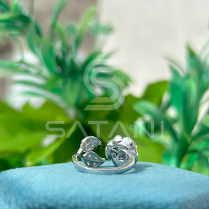 "Floral Bypass Diamond Ring – Adjustable Petal Design with Brilliant Round Center Stone"