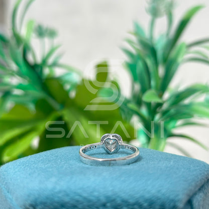 Heart Shaped Diamond Halo Ring, 14K White Gold Engagement Ring, Romantic Promise Ring, Dainty Heart Cut Bridal Jewelry