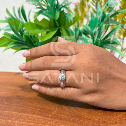 Vintage Filigree Engagement Ring – Round Brilliant Solitaire with Split Shank, Elegant Promise or Wedding Ring