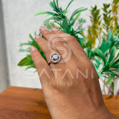 Flower Halo Moissanite Engagement Ring – Round Cut Cluster with Dainty Band – Available in 925 Silver, 10K, 14K, 18K White, Yellow, or Rose Gold