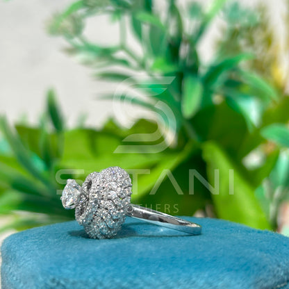 Round Halo Moissanite Statement Ring – Multi-Layer Pave Setting – Available in 925 Silver, 10K, 14K, 18K White or Rose Gold