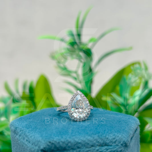 Pear Shape Moissanite Engagement Ring 12x8mm Center | Halo Bridal Ring with Accent Stones | White Gold Moissanite Ring