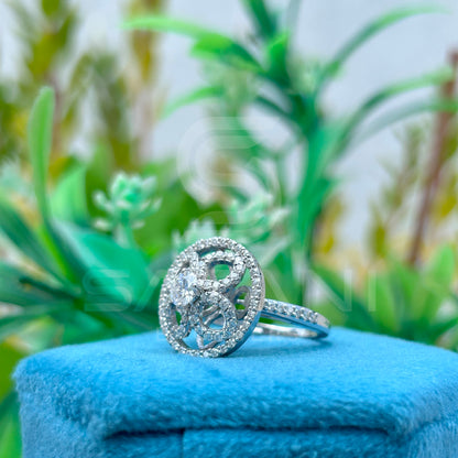 Floral Wheel Moissanite Statement Ring | Designer Round Cut Cocktail Ring in 925 Silver | Bold Geometric Halo Ring | Satani Brothers Jewelry
