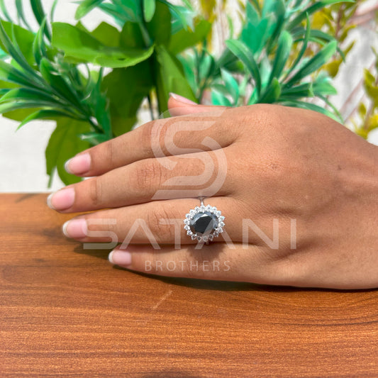"Oval Black Diamond Halo Ring in White Gold"