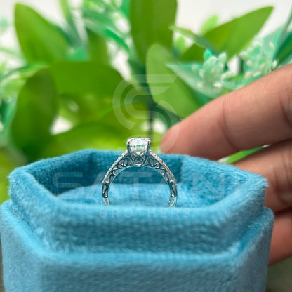 Oval Cut Diamond Engagement Ring, 10K White Gold Solitaire Ring with Side Stones, Classic Bridal Jewelry