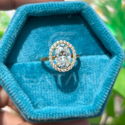Halo Oval Moissanite Engagement Ring | Vintage Inspired Oval Ring in 10k/14k/18k Gold