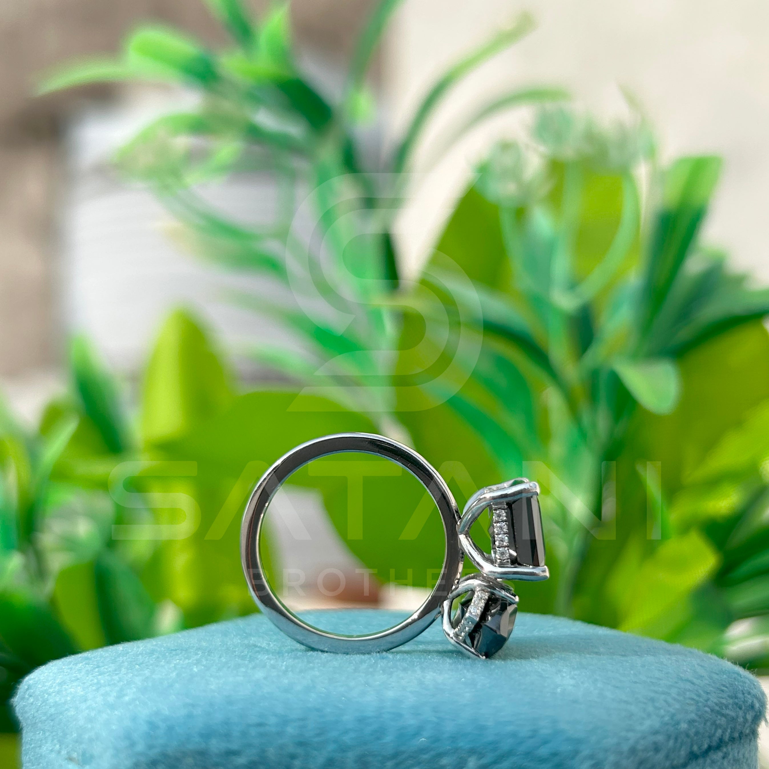 Elegant Black Diamond Solitaire Ring – Emerald & Marquise Cut, 925 Sterling Silver Engagement Ring, Unique Minimalist Jewelry Gift for He