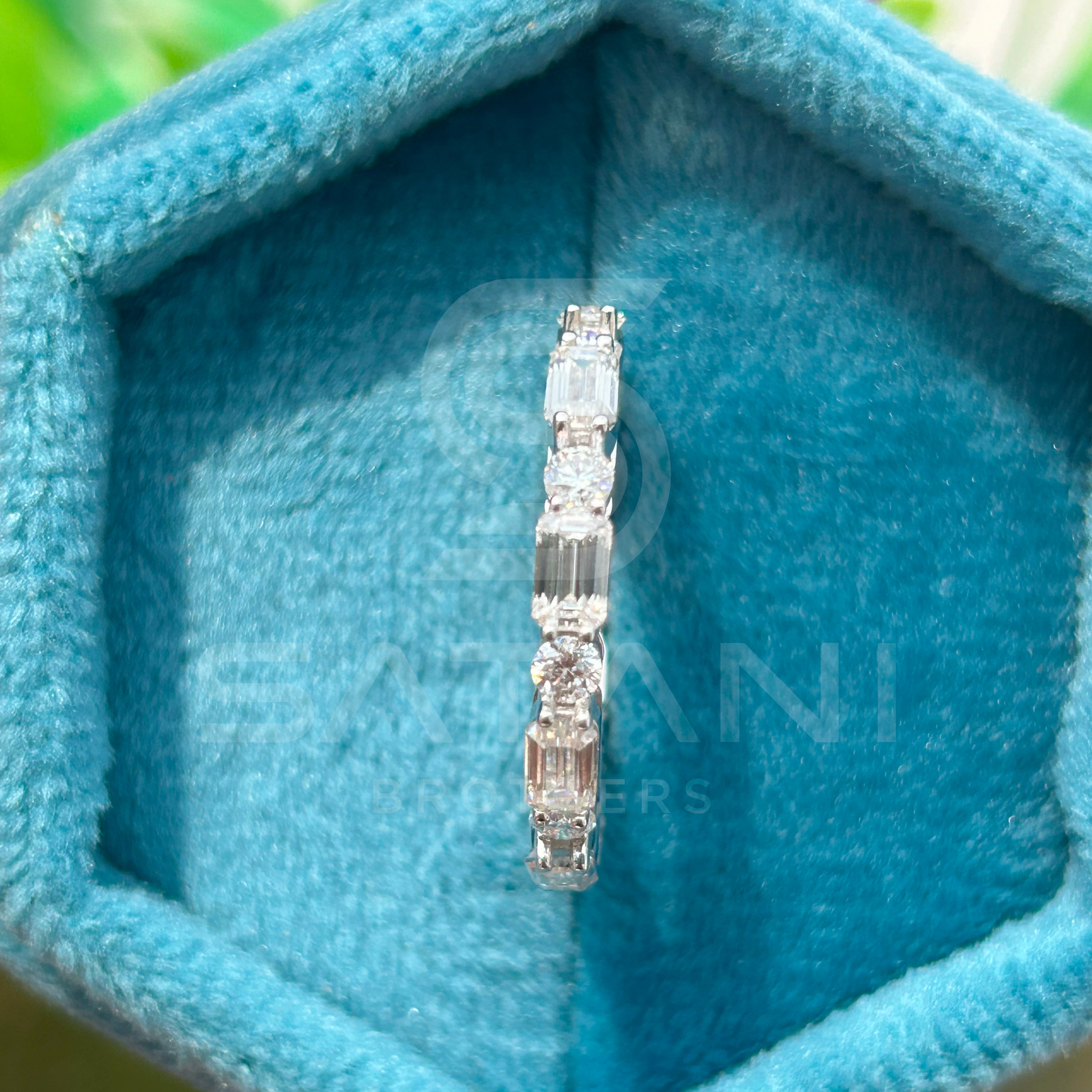 Baguette and Round Moissanite Eternity Band | Dainty Stacking Wedding Ring | Sterling Silver Anniversary Band | Modern Bridal Jewelry
